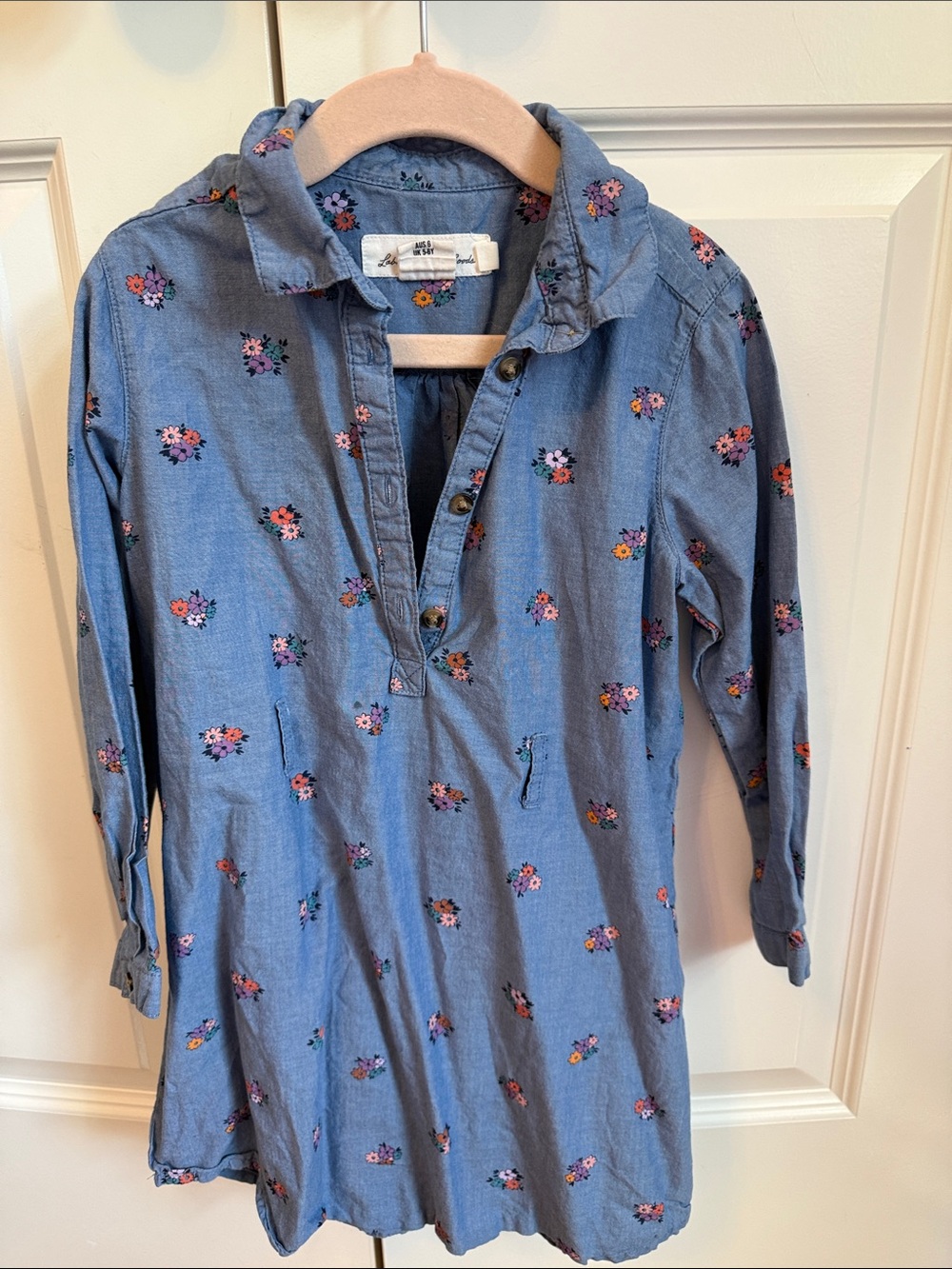 Girls' Blue Floral Button-Front Tunic Dress